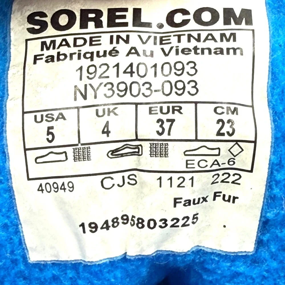 Sorel Whitney‎ II Youth Waterproof Winter Snow Boots Size 5 Black Blue Insulated